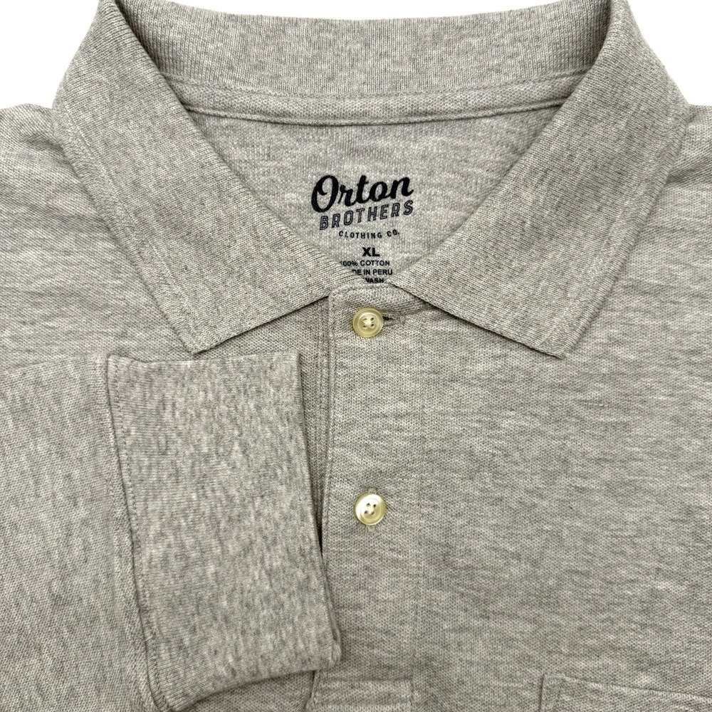 Orton Brothers Polo Shirt Men XL Grey Long Sleeve Cotton Chest Pocket Casual
